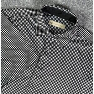 Donald Ross Polo Shirt Men Large‎ Black Gingham Check SS Golf Performance Active